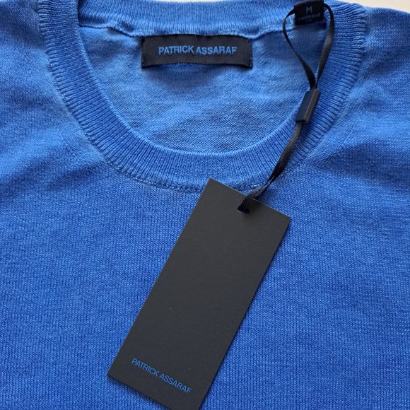 NWT Men's Patrick Assaraf 100% Cotton Crew Neck Blue Pullover Sweater Size M - Picture 7 of 13